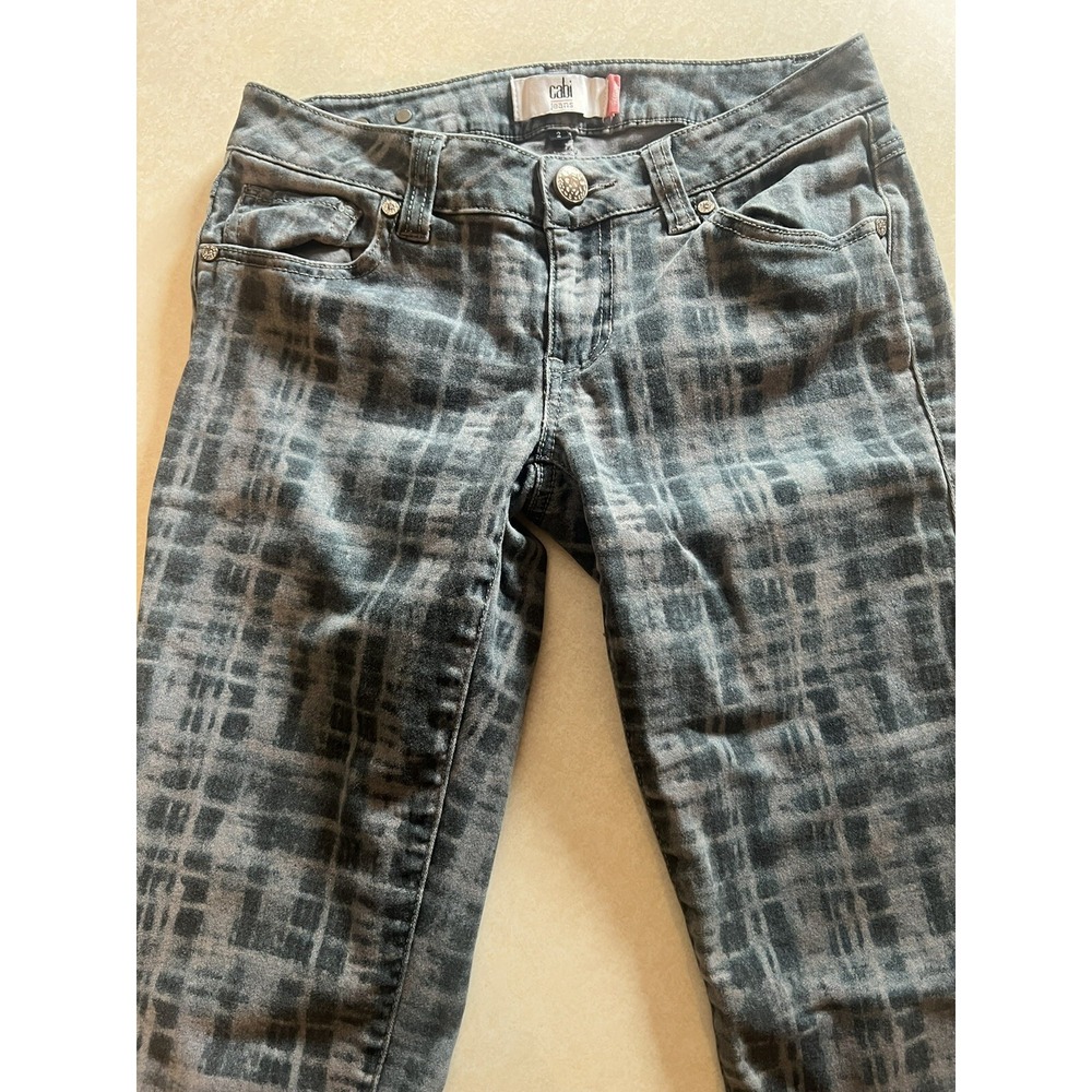 Cabi Curvy Skinny Tie‎ Dye Blue Jeans Grid Acid Wash Pattern Size 2 Pants Casual